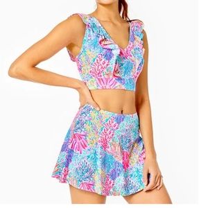 Lilly Pulitzer 2 pc Set:UPF 50+ Luxletic Aila Skort & Sucre Ruffle SportsBra XXS